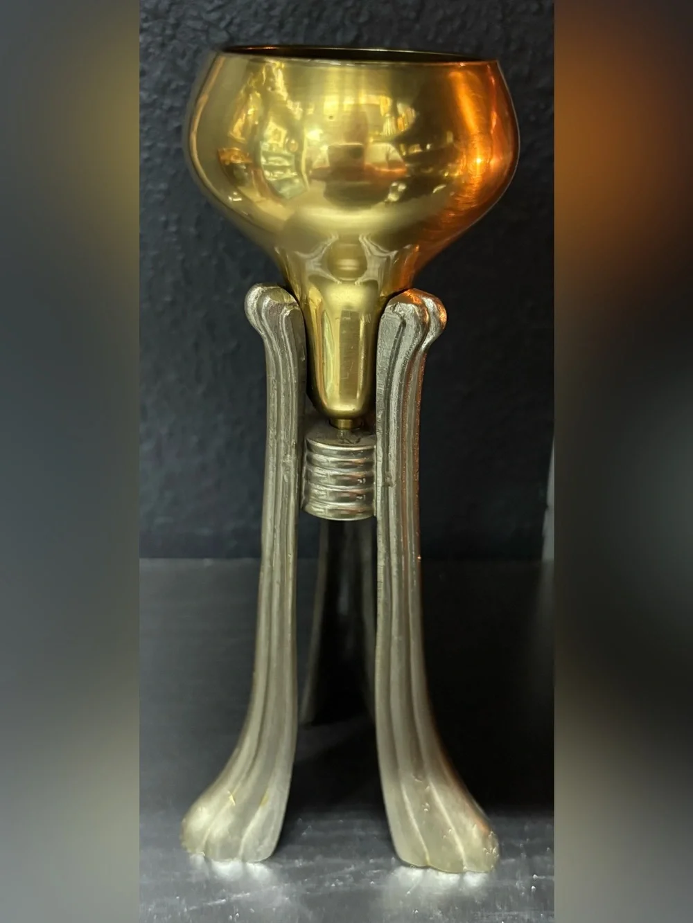 Vintage brass candle holder with Tripod Metal stand
